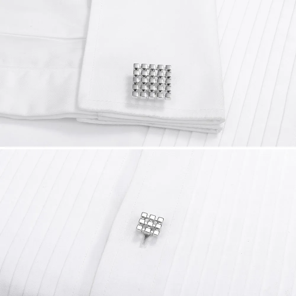 HAWSON Grid Silver Color Cufflinks and Studs Set for Men