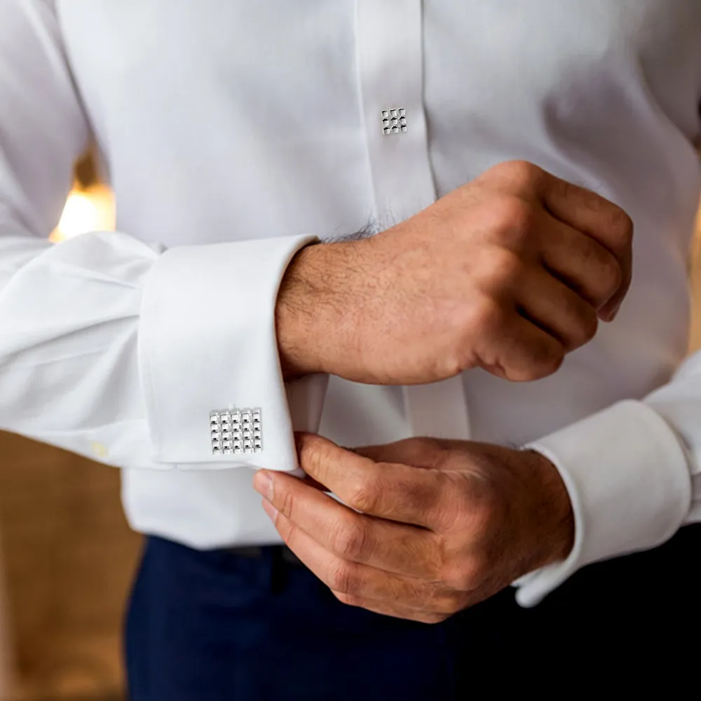 HAWSON Grid Silver Color Cufflinks and Studs Set for Men