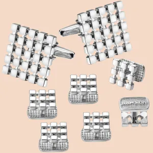 HAWSON Grid Silver Color Cufflinks and Studs Set for Men