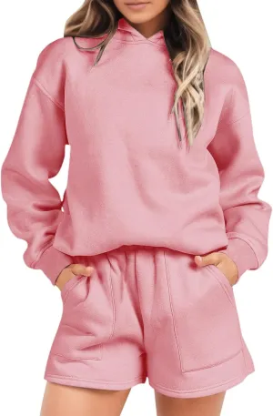 iLH Womens Oversized Sweatshirts Outfits Fashion 2023 Solid Pullover Hoodies Sweaters Long Sleeve With Pockets 2 Piece