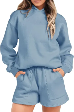 iLH Womens Oversized Sweatshirts Outfits Fashion 2023 Solid Pullover Hoodies Sweaters Long Sleeve With Pockets 2 Piece