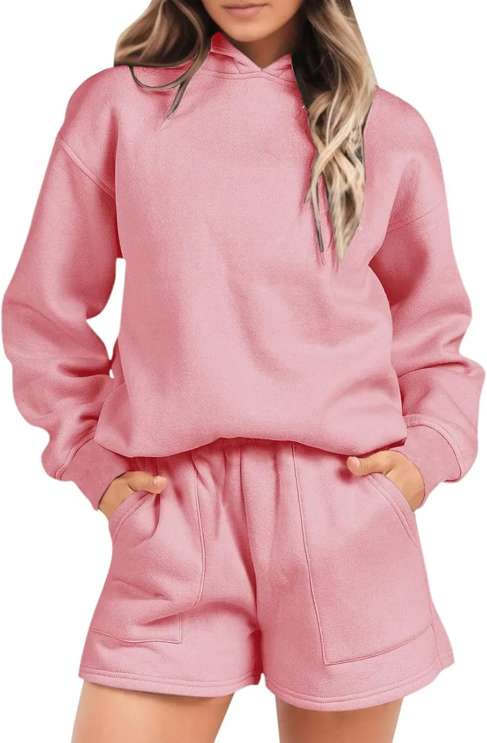 iLH Womens Oversized Sweatshirts Outfits Fashion 2023 Solid Pullover Hoodies Sweaters Long Sleeve With Pockets 2 Piece
