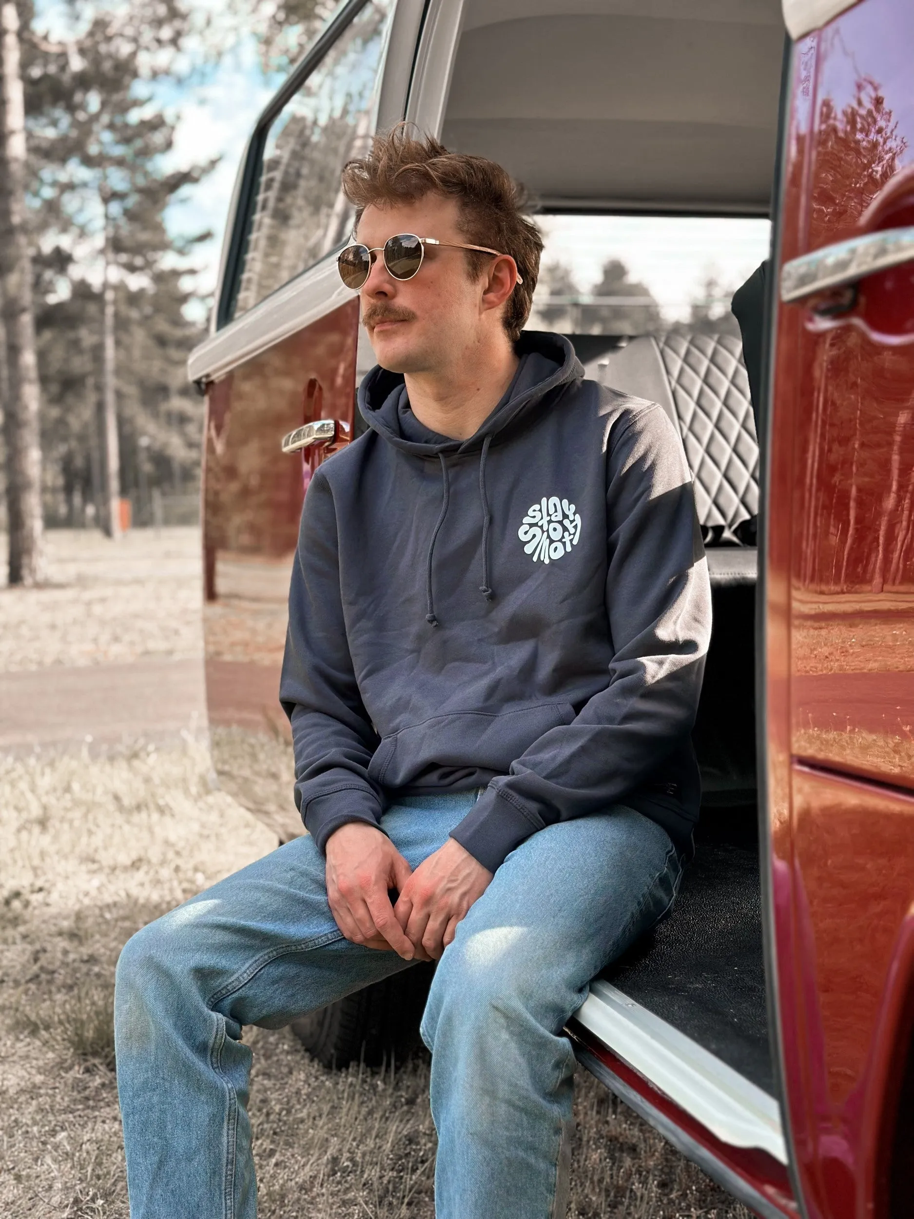 Ink Blue Hoodie / Stay Smooth White Front Back Men