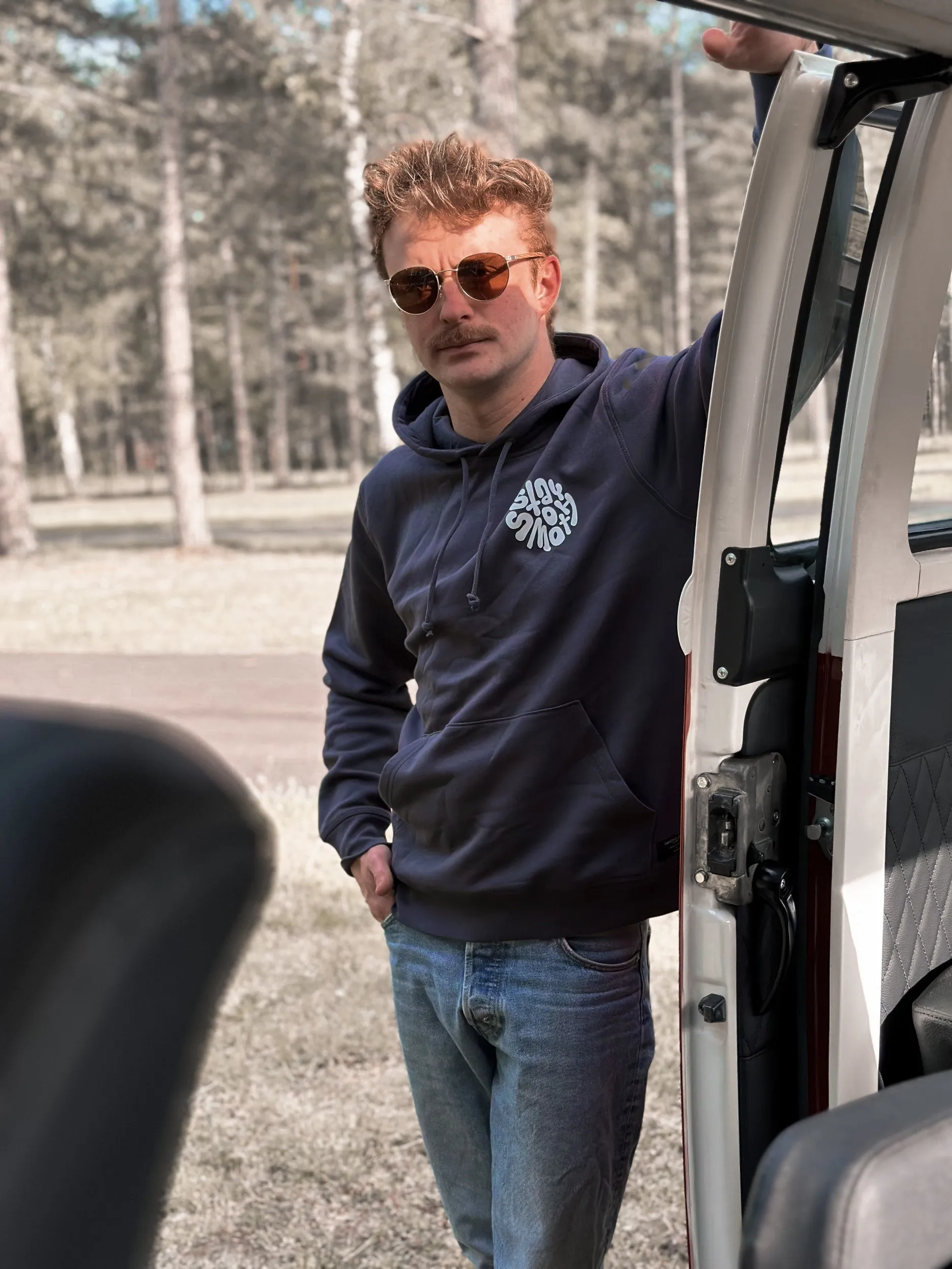 Ink Blue Hoodie / Stay Smooth White Front Back Men
