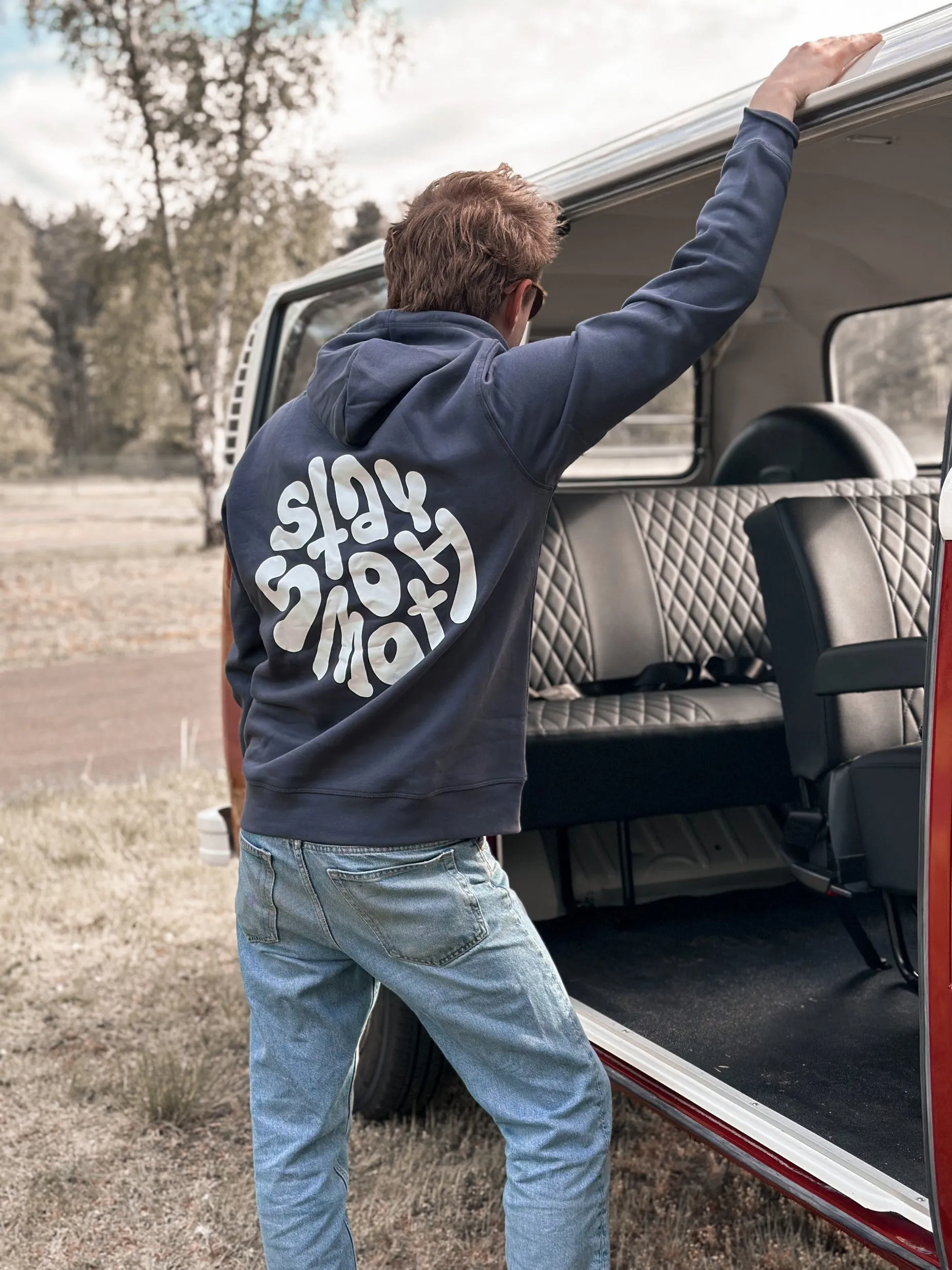 Ink Blue Hoodie / Stay Smooth White Front Back Men