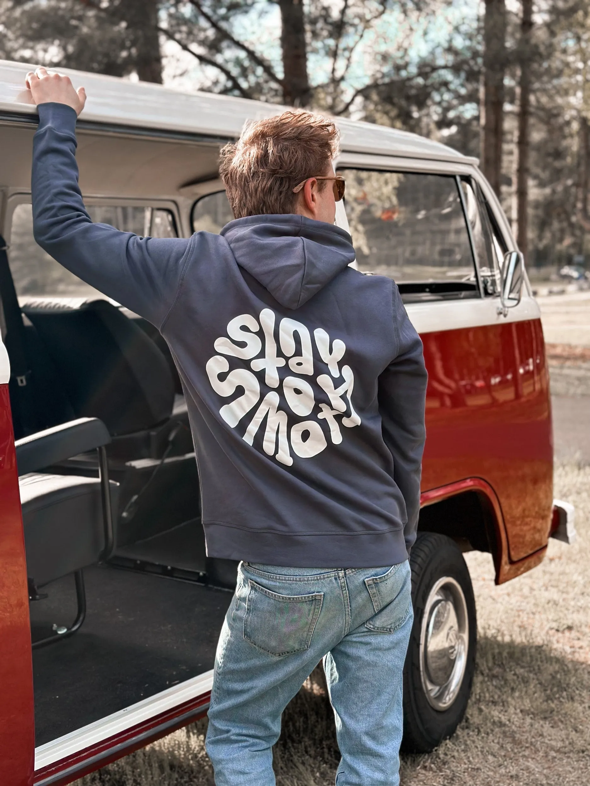 Ink Blue Hoodie / Stay Smooth White Front Back Men