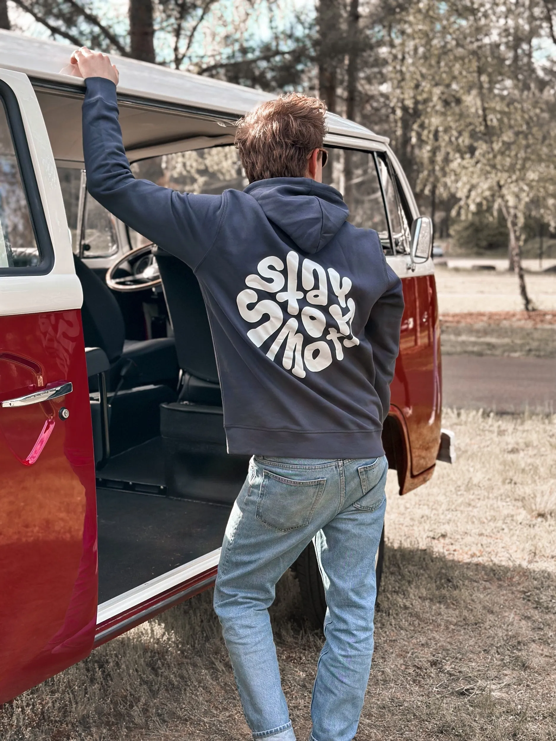 Ink Blue Hoodie / Stay Smooth White Front Back Men