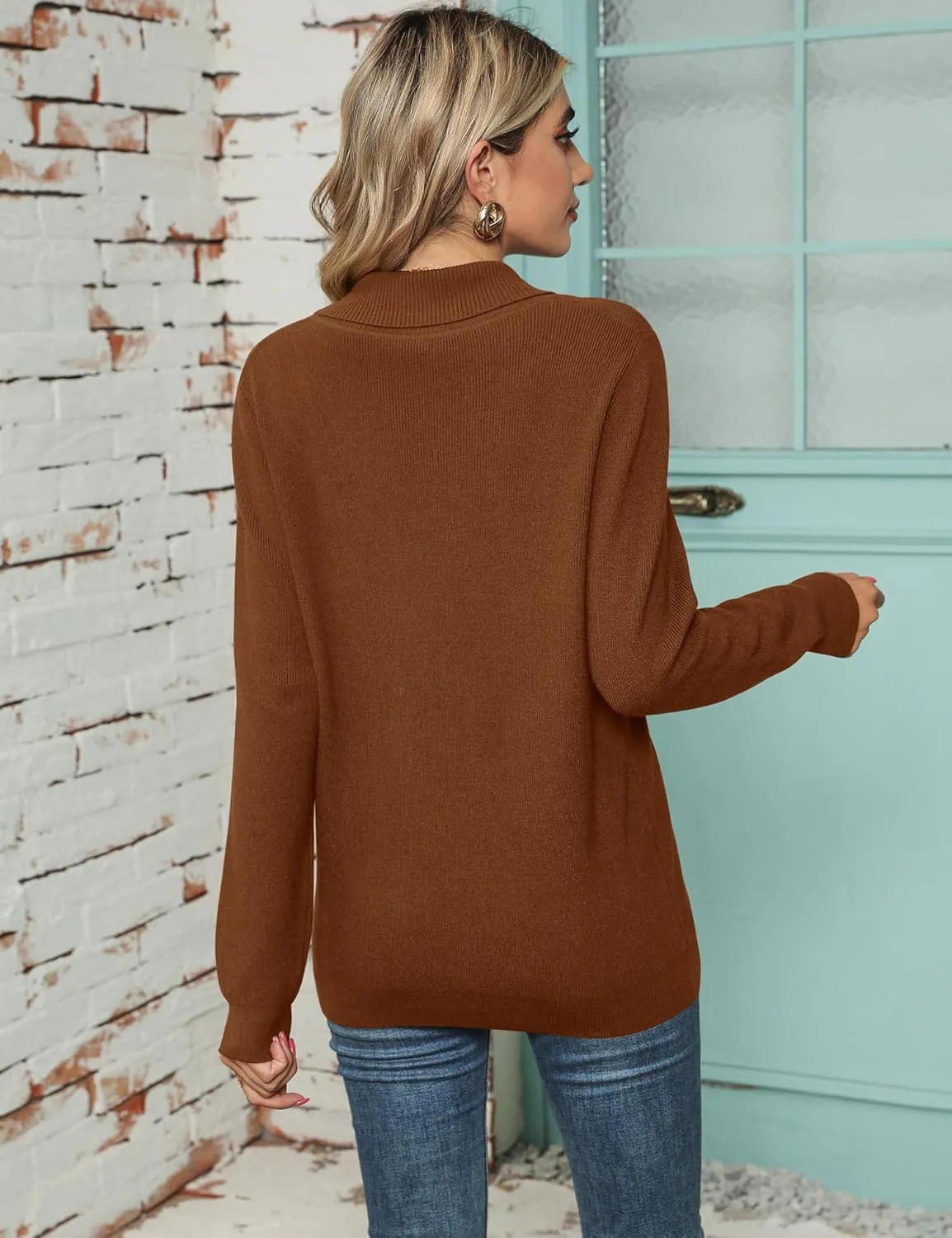 Ivicoer Women Long Sleeve V Neck Pullover Collar Knitted Sweaters