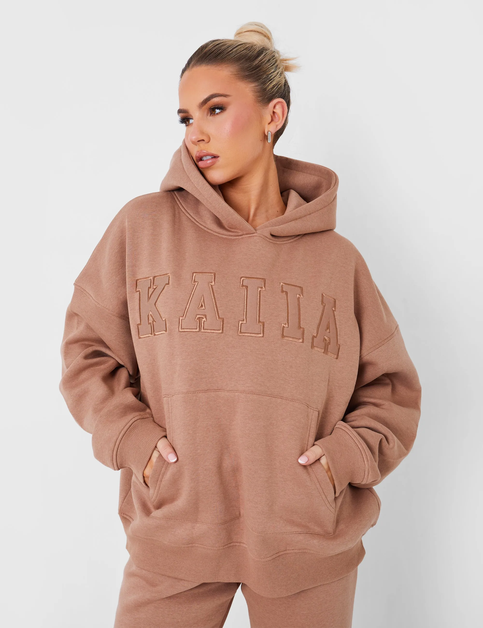 Kaiia Oversized Logo Hoodie in Caramel