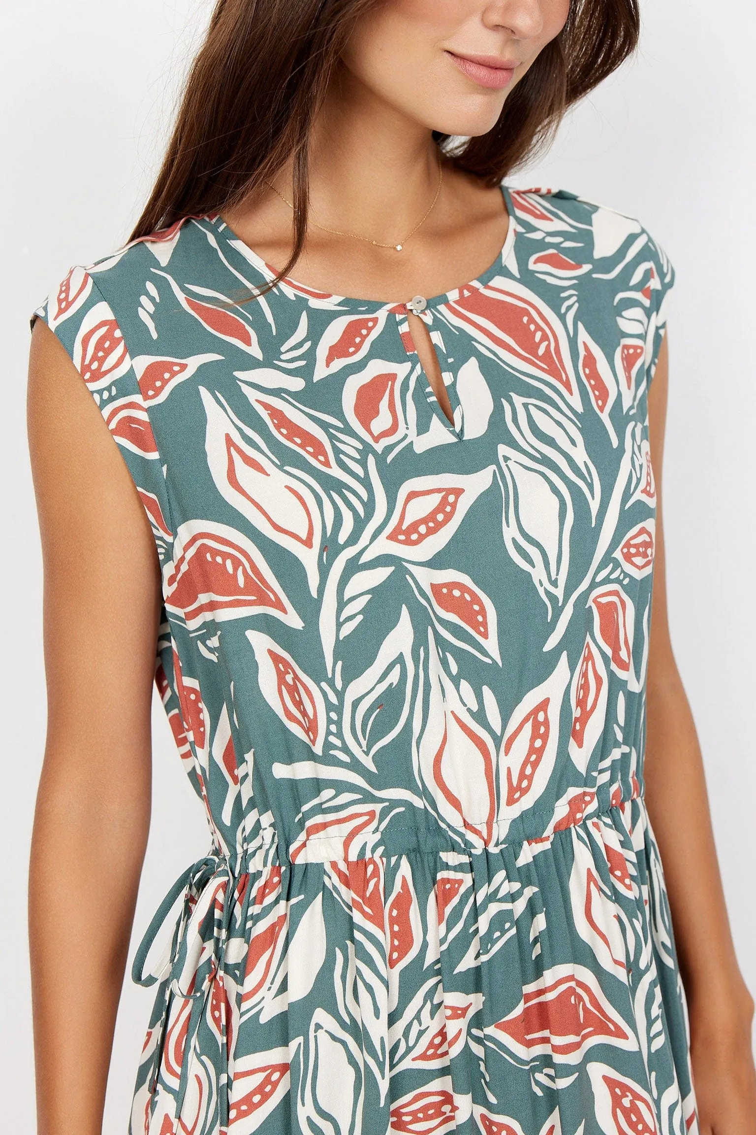 Leda Leaf Printed Dress - Shadow Green Combi