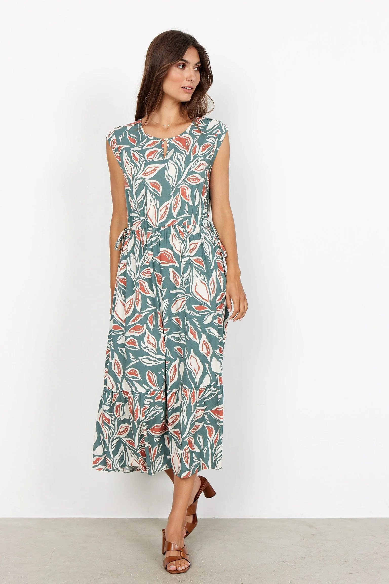 Leda Leaf Printed Dress - Shadow Green Combi