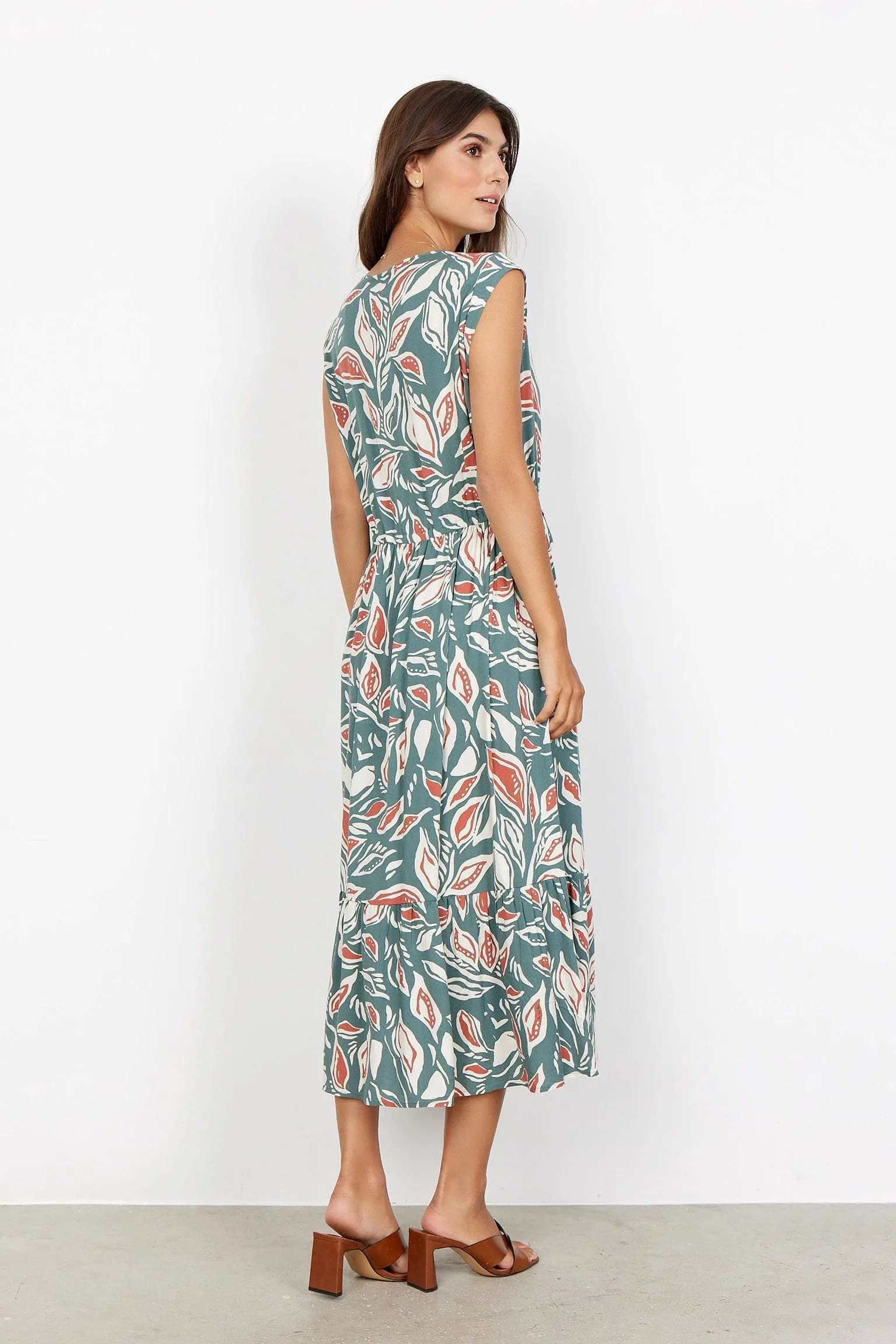 Leda Leaf Printed Dress - Shadow Green Combi