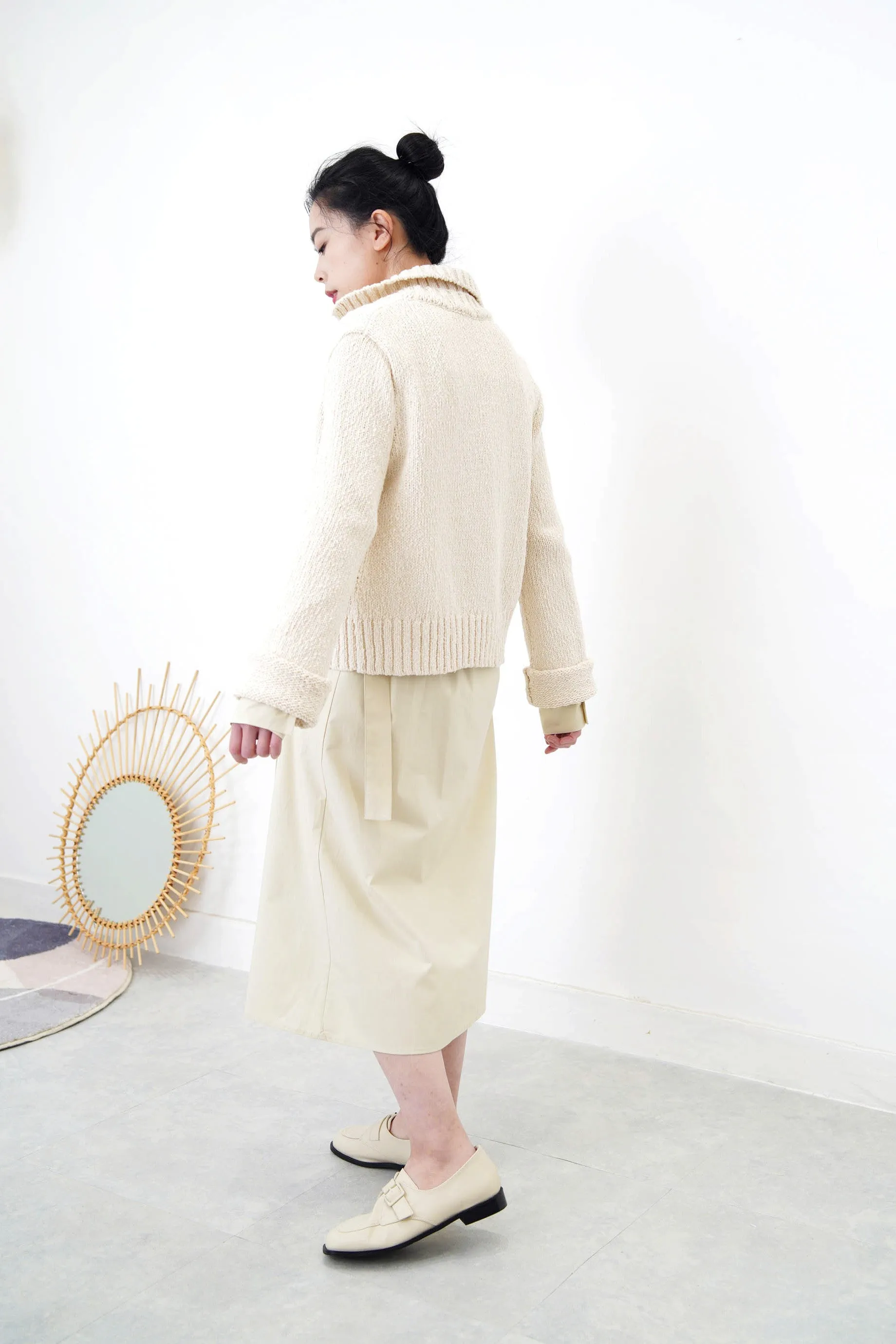 Light beige pockets one piece w/ wrap layering