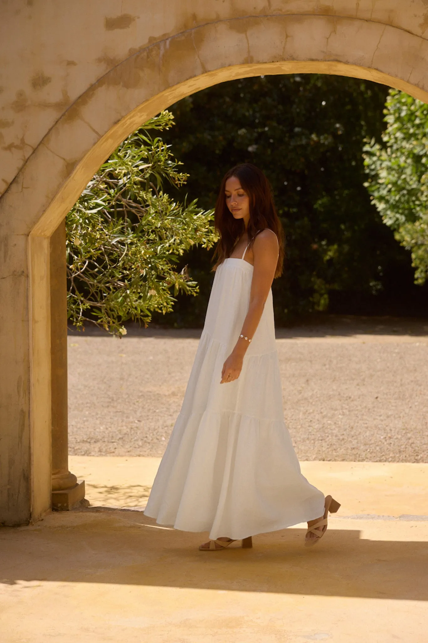 Liliana 100% Linen Maxi Dress White