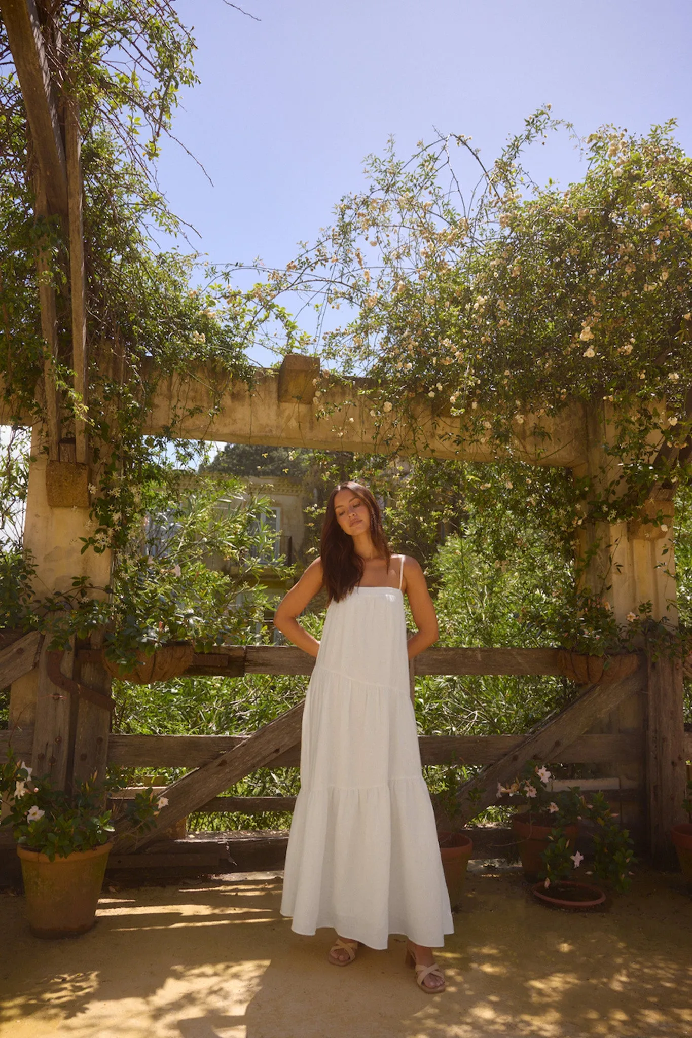 Liliana 100% Linen Maxi Dress White