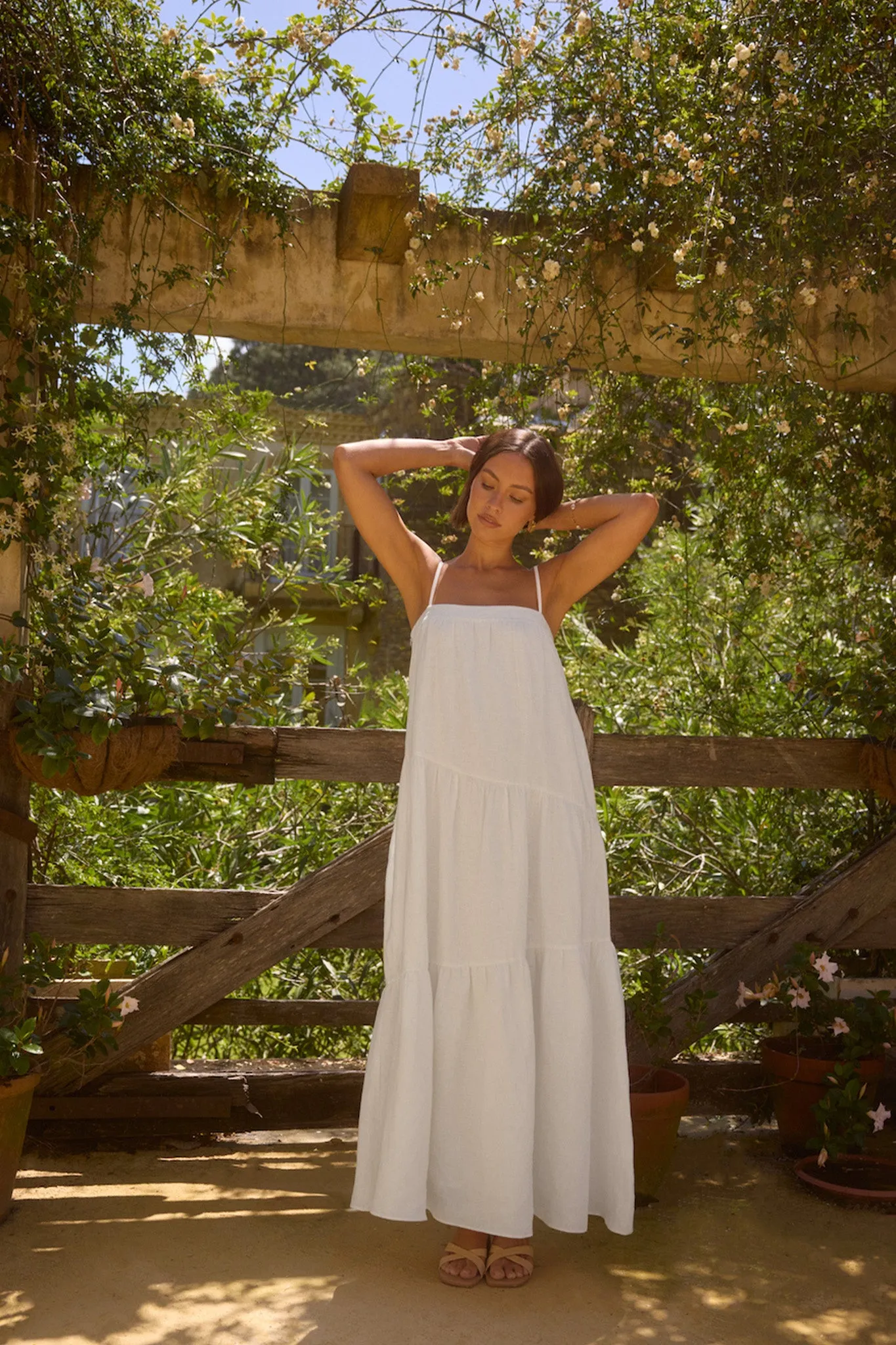 Liliana 100% Linen Maxi Dress White