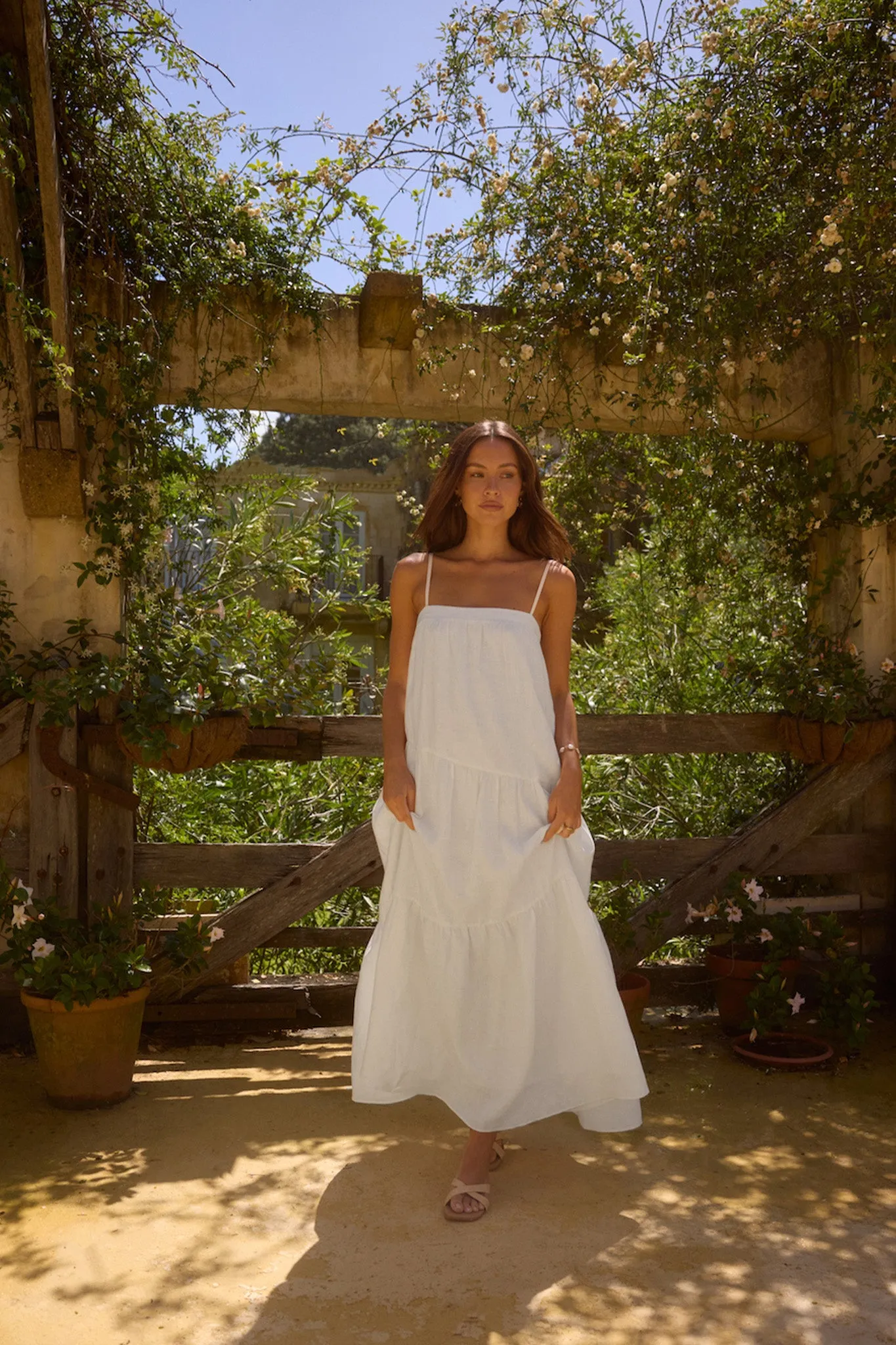 Liliana 100% Linen Maxi Dress White