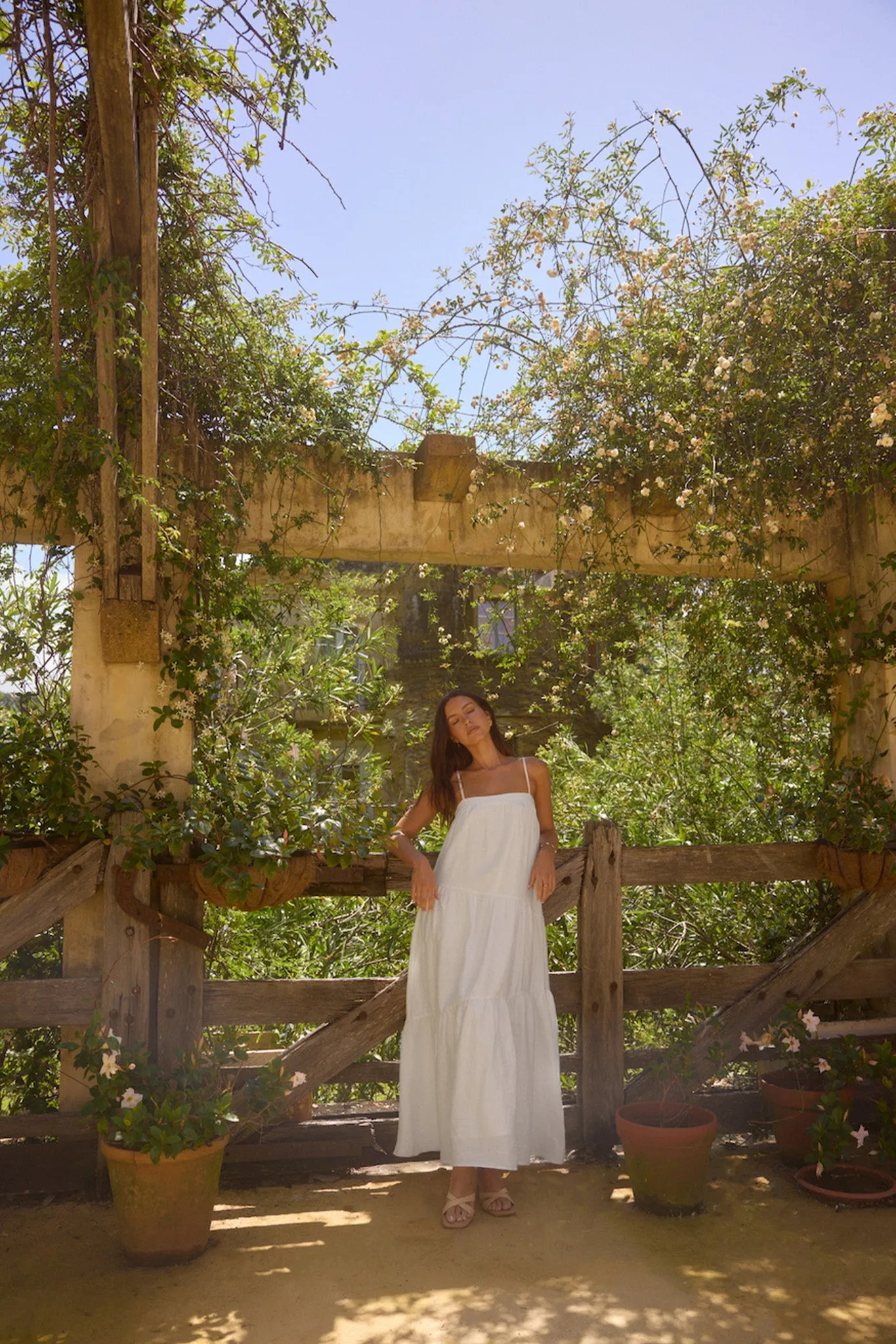 Liliana 100% Linen Maxi Dress White