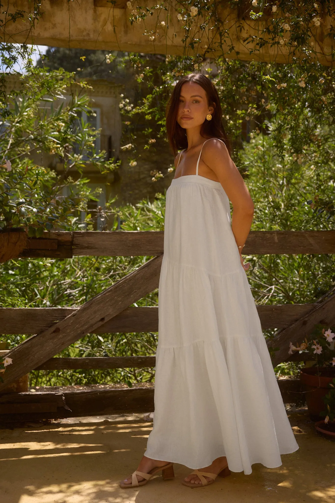 Liliana 100% Linen Maxi Dress White