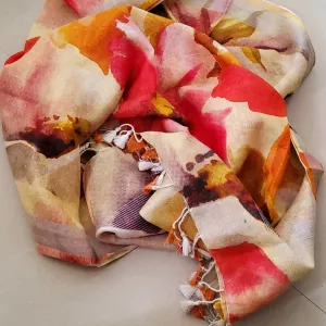 Linen Digital Print Dupatta with Silver Border