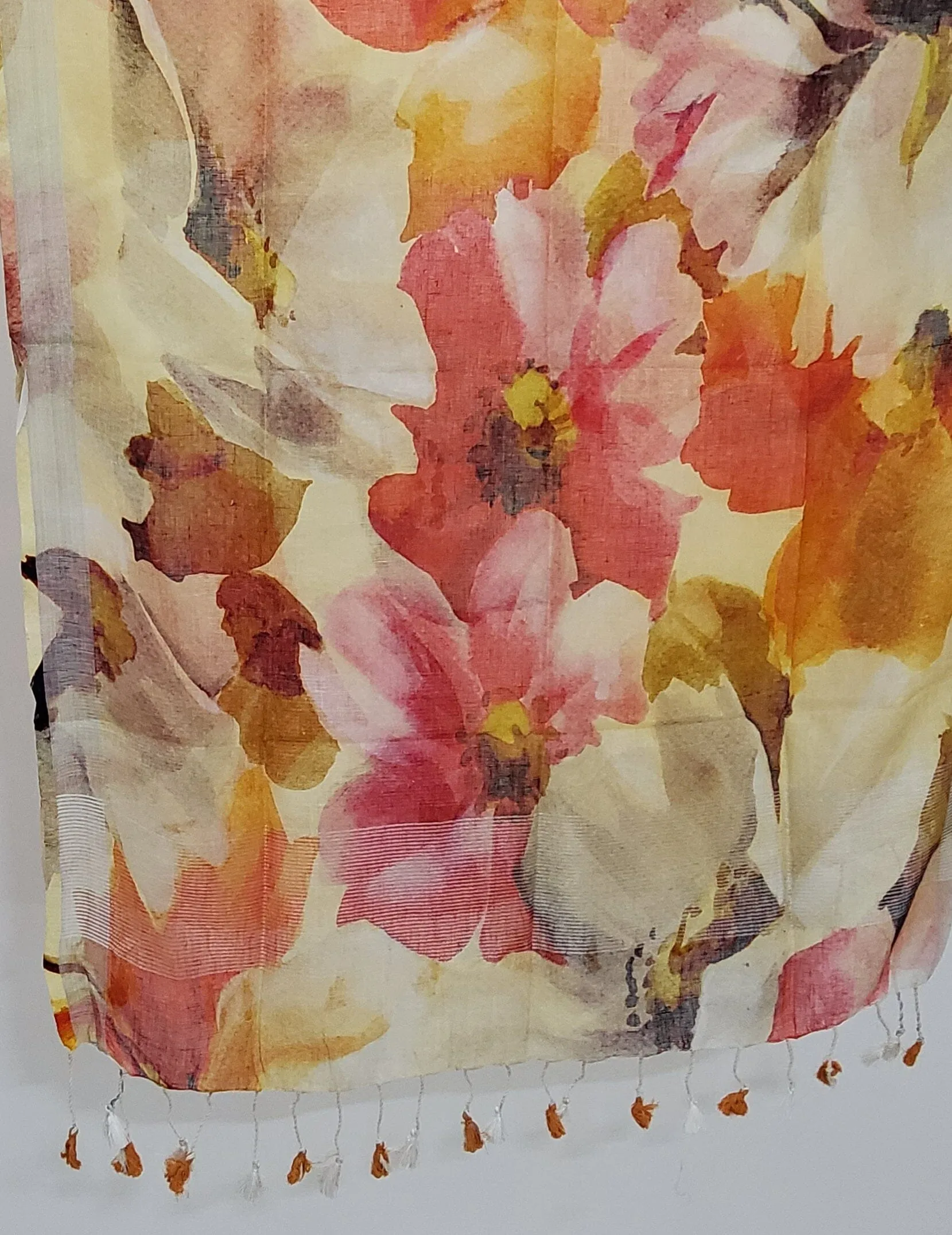 Linen Digital Print Dupatta with Silver Border