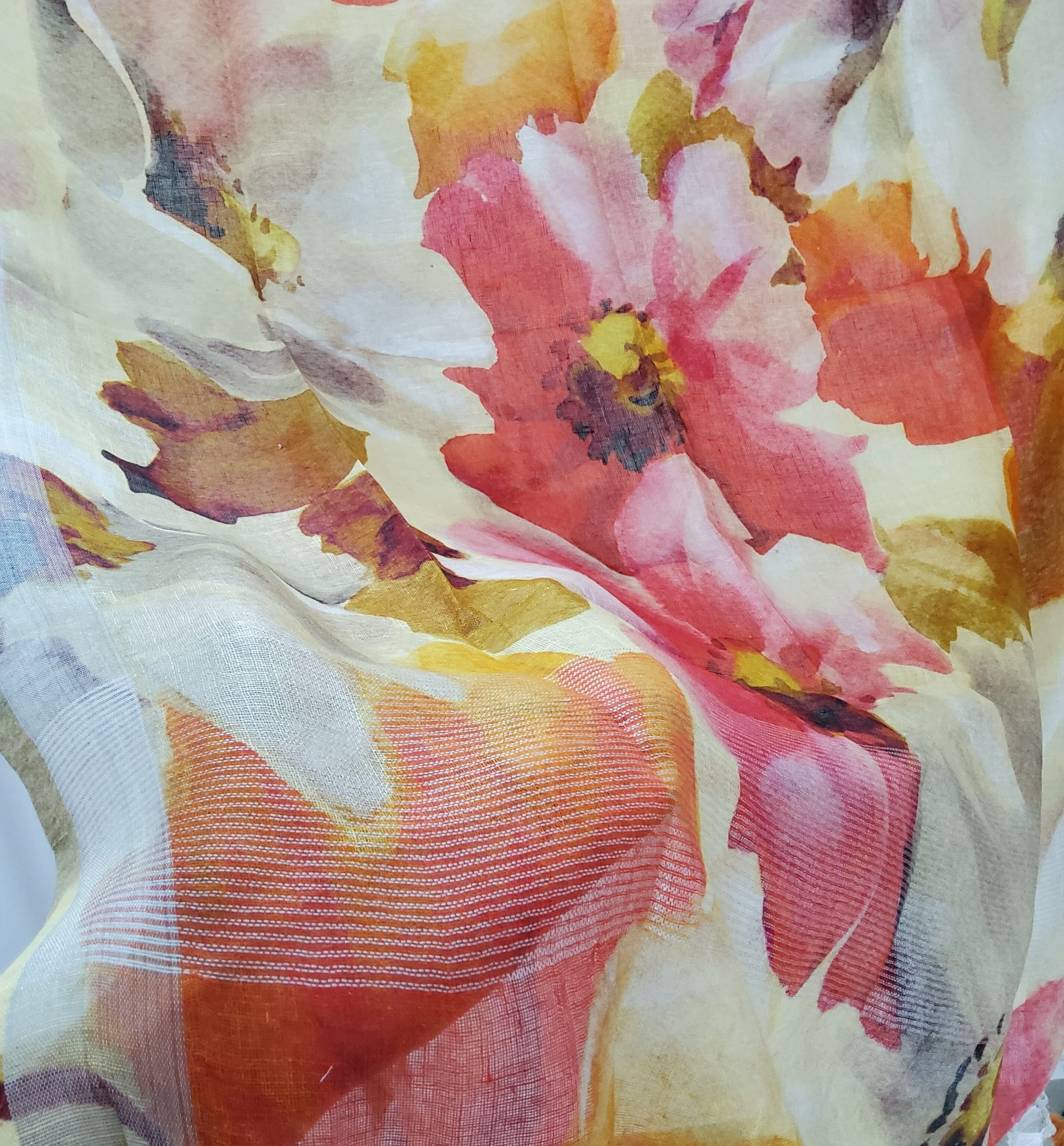 Linen Digital Print Dupatta with Silver Border