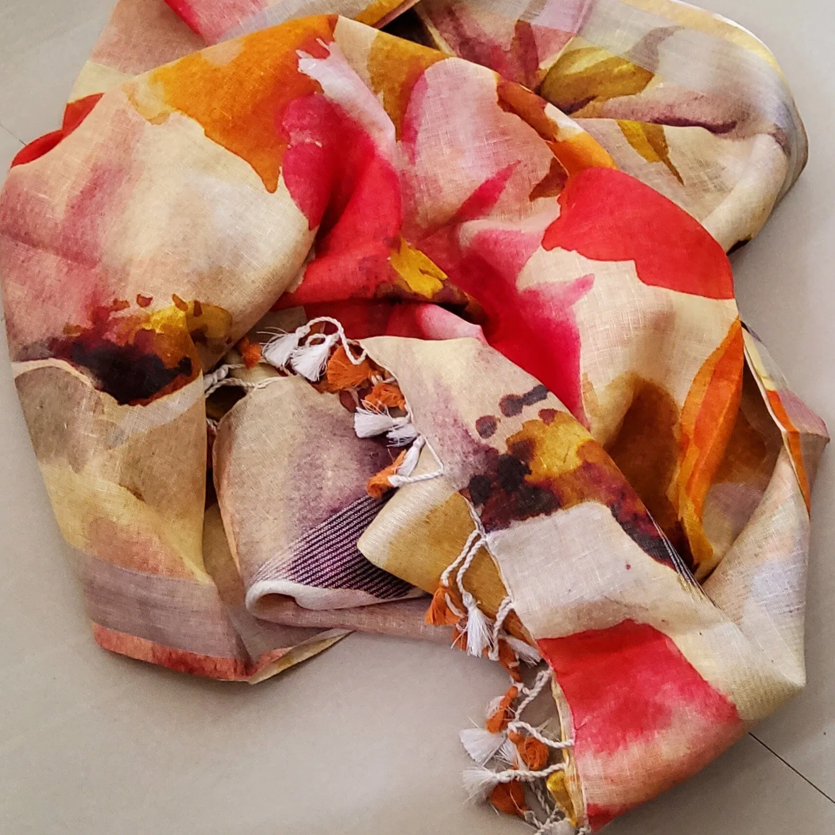 Linen Digital Print Dupatta with Silver Border