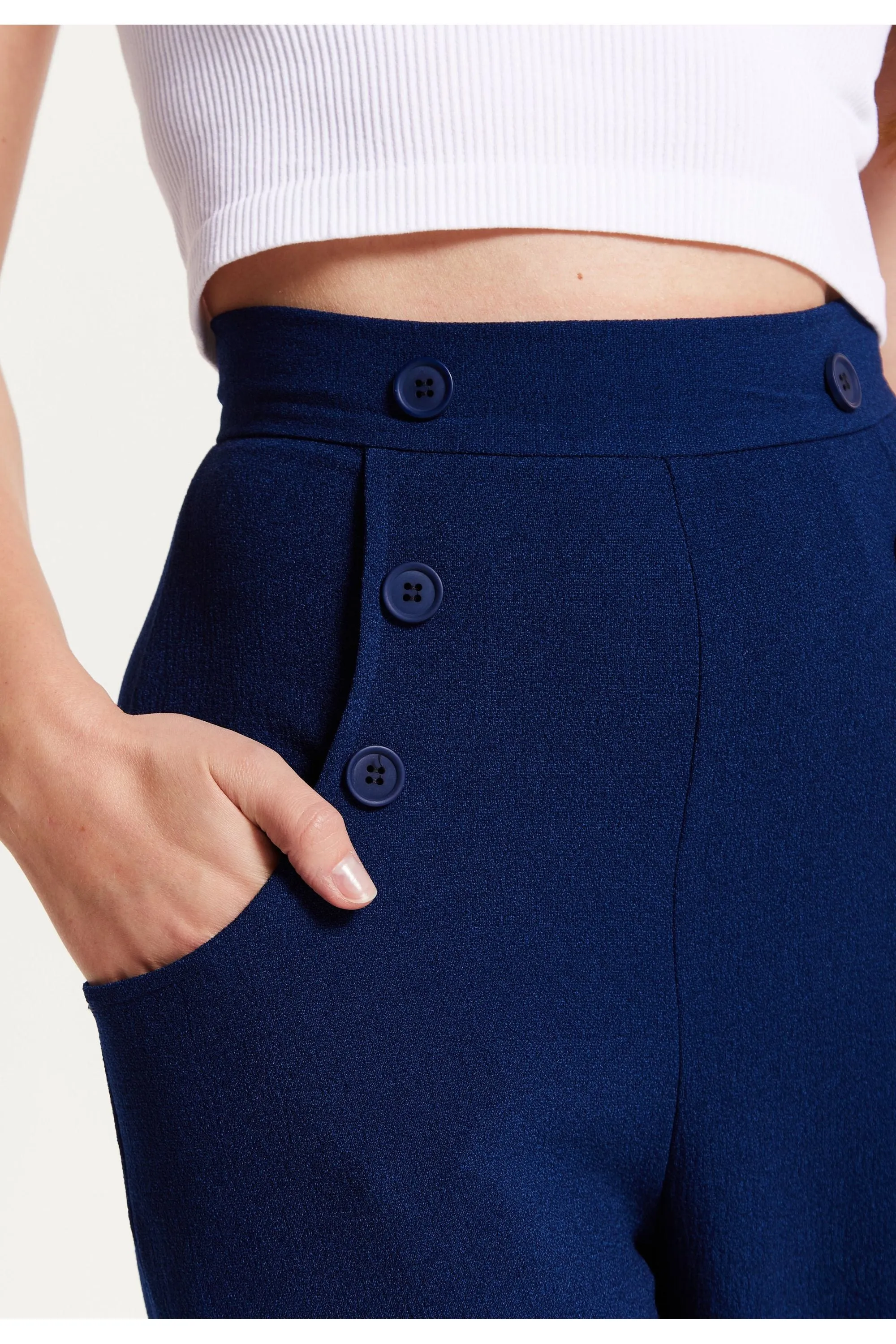 Liquorish Navy Wide Leg Trousers