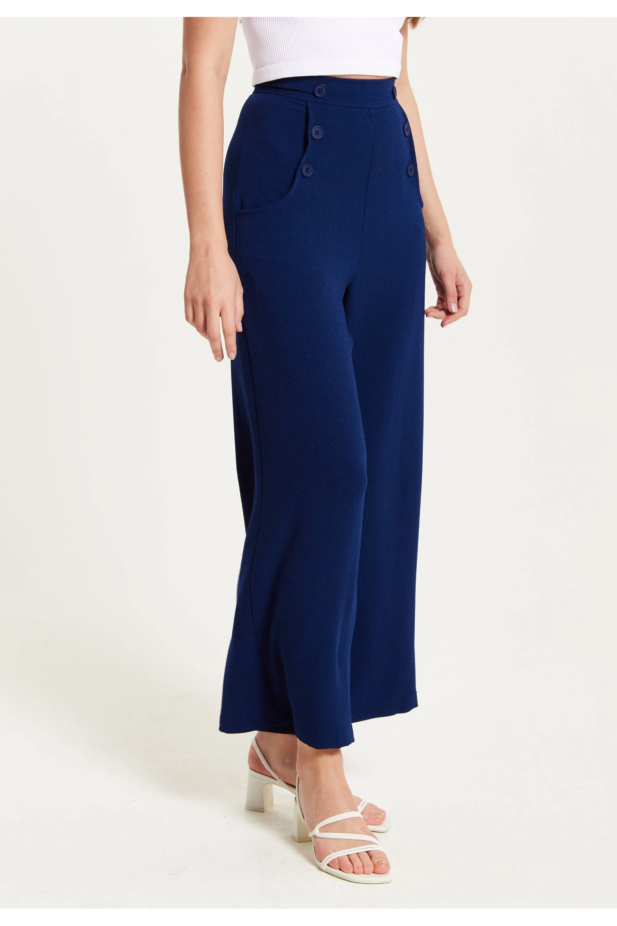 Liquorish Navy Wide Leg Trousers