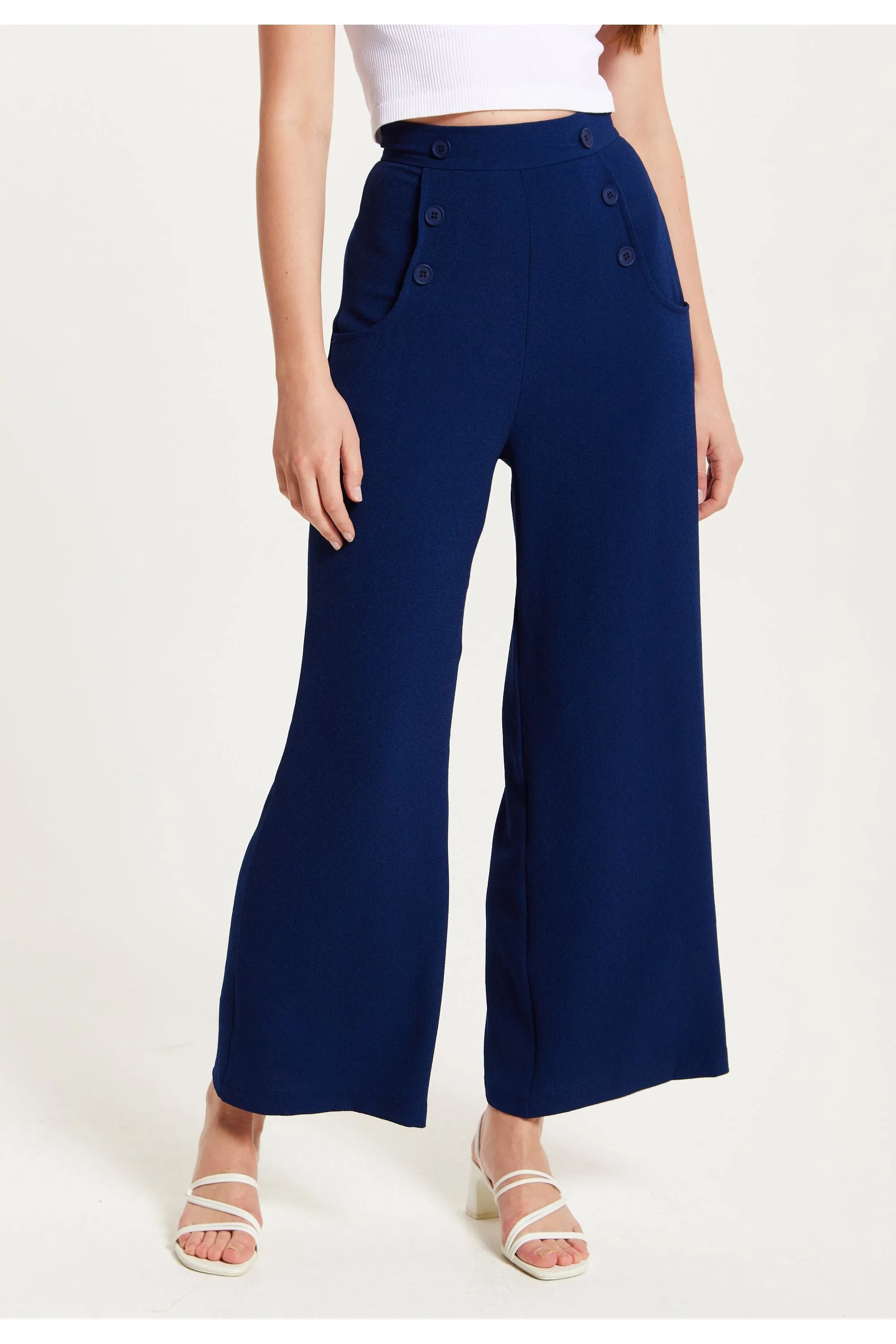 Liquorish Navy Wide Leg Trousers