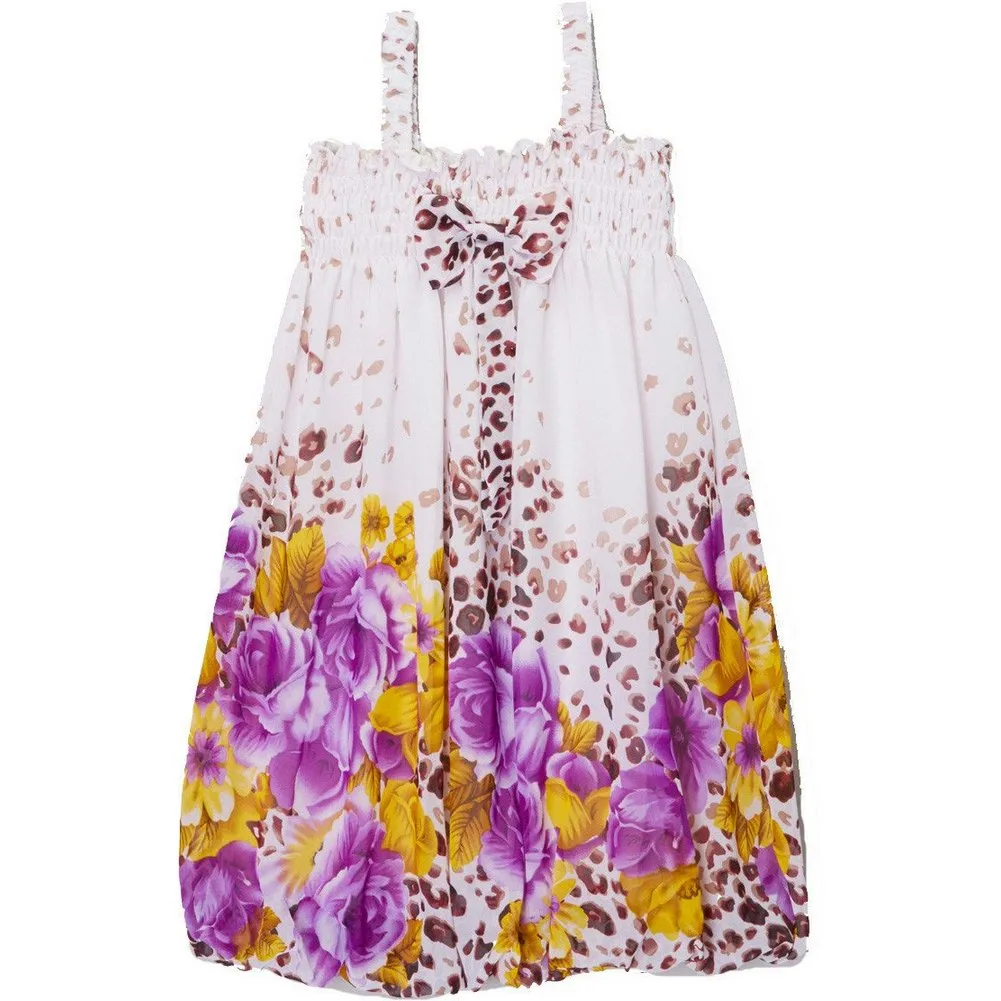 Little Girls White Leopard Purple Floral Chiffon Baby Doll Dress 24M-8
