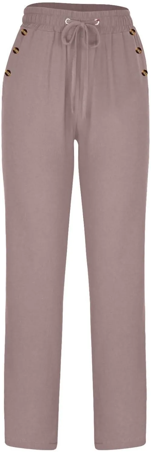 Lmdudan 2 Pc Linen Pants Women Cotton Linen Straight Leg Lightweight Pants 2025 Summer Beach Pants Women's Loose Fit Trousers