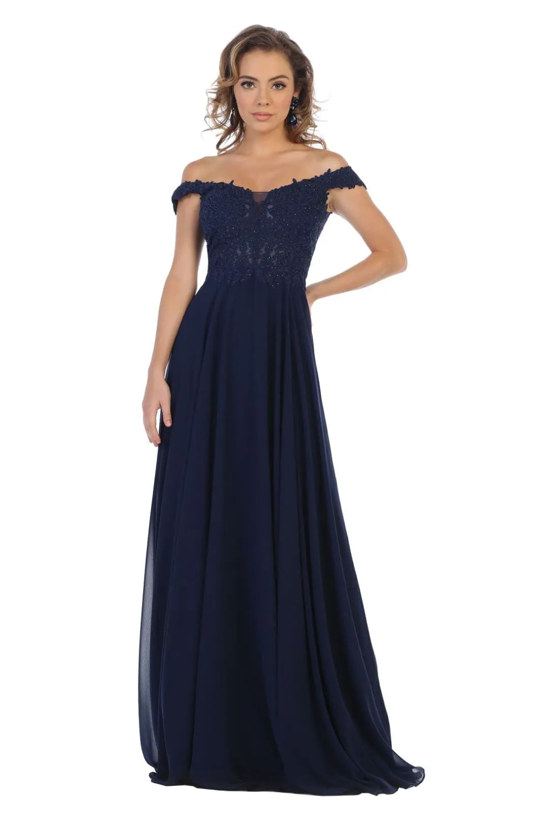 May Queen MQ1602 Long Off The Shoulder Evening Dress