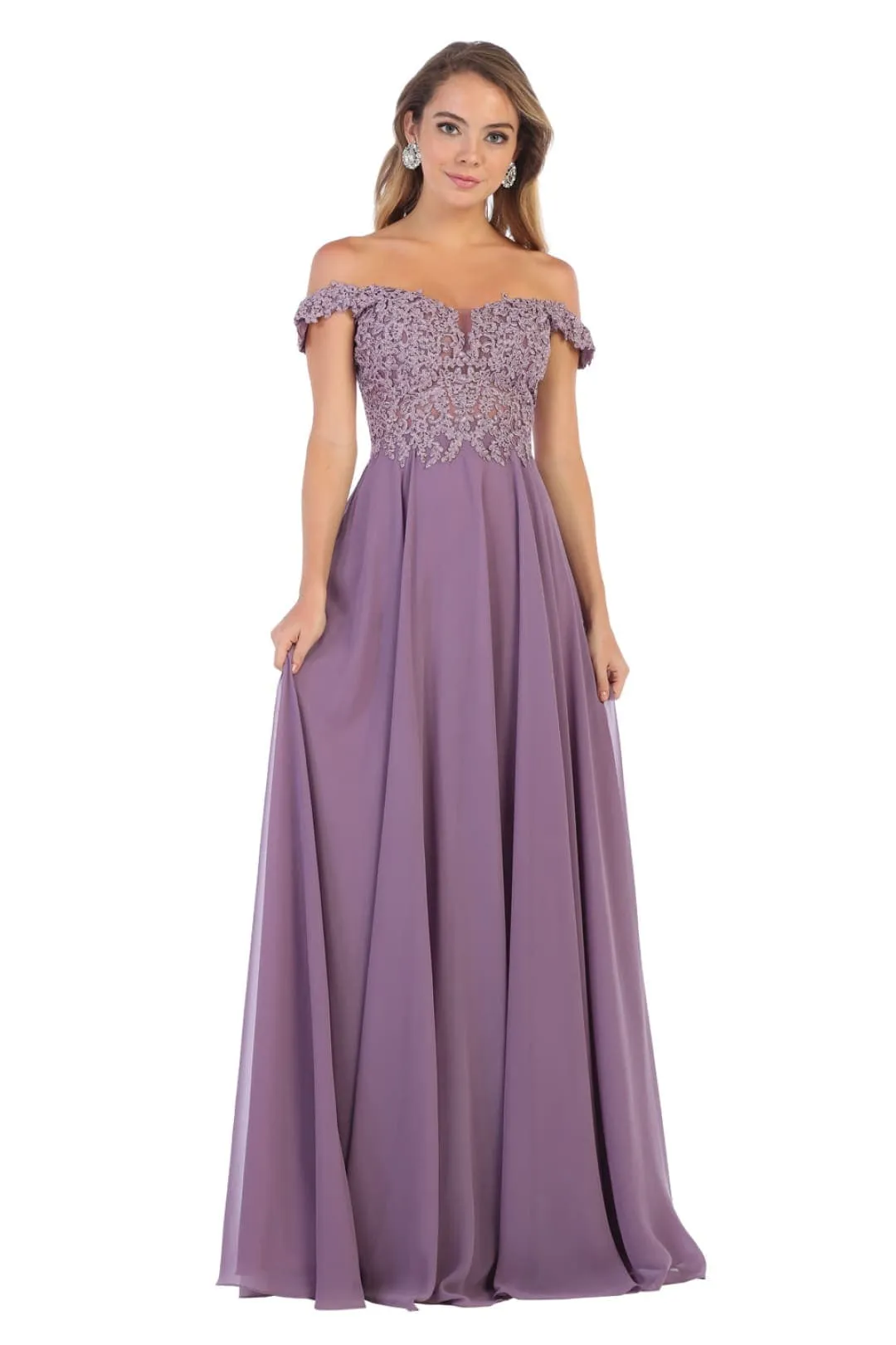 May Queen MQ1602 Long Off The Shoulder Evening Dress
