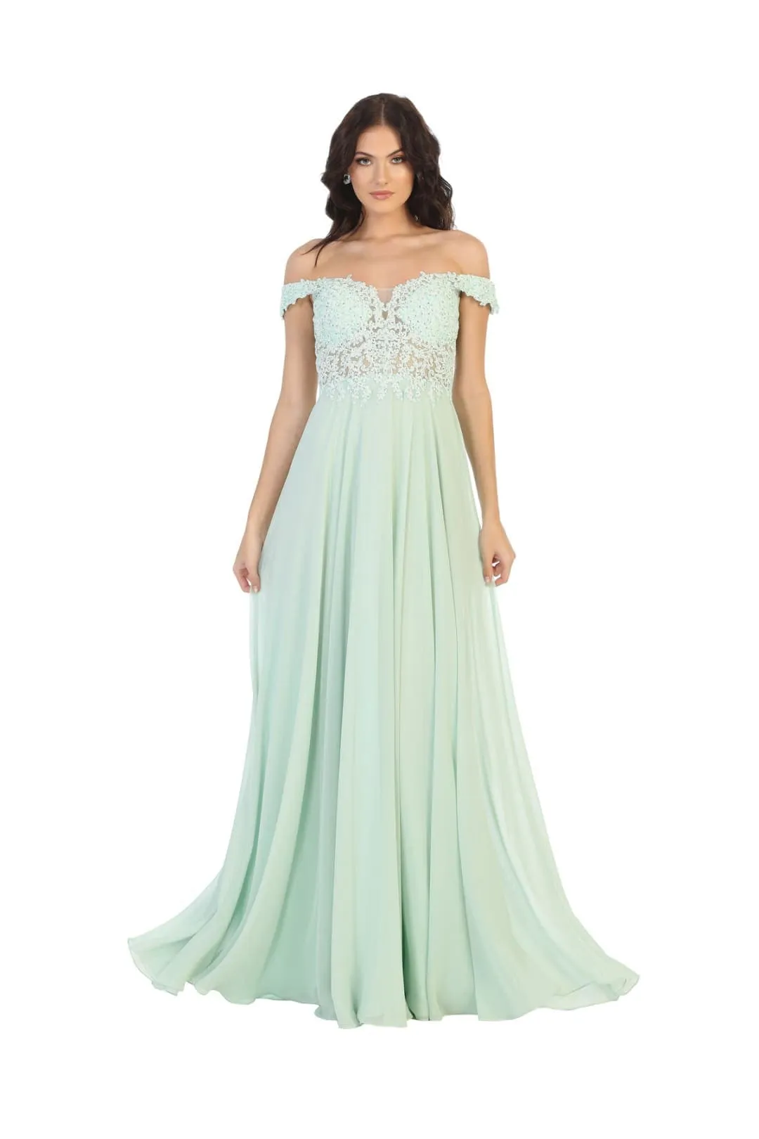 May Queen MQ1602 Long Off The Shoulder Evening Dress