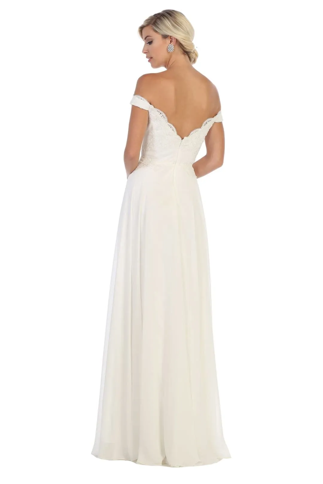 May Queen MQ1644 Off The Shoulder A-line Long Ivory Wedding Gown