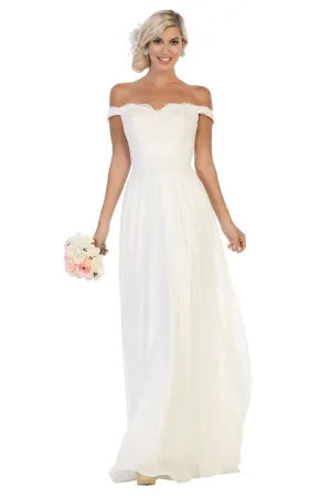 May Queen MQ1644 Off The Shoulder A-line Long Ivory Wedding Gown