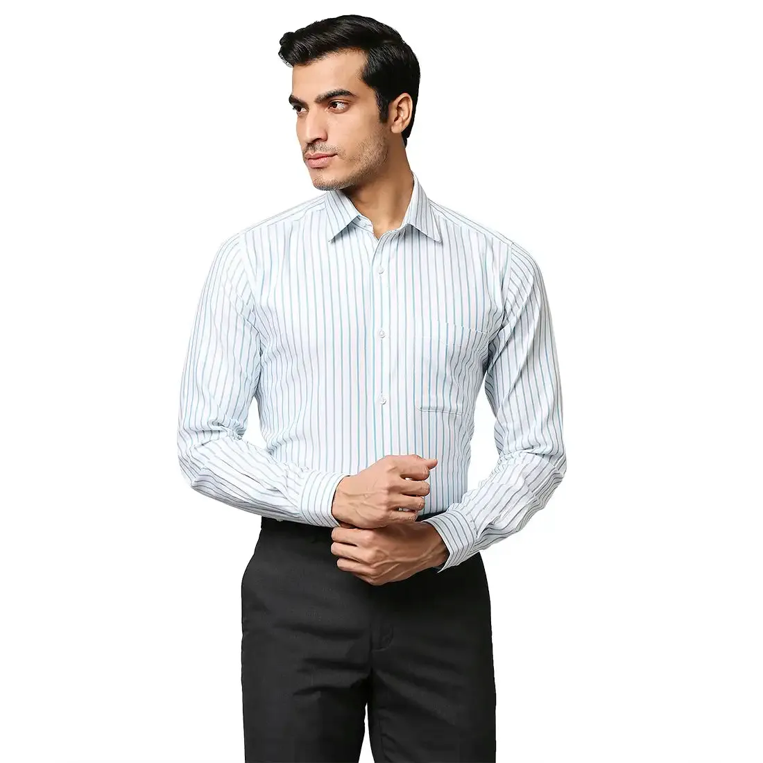 Men Petrol Contemporary Fit Stripe Cotton Shirts