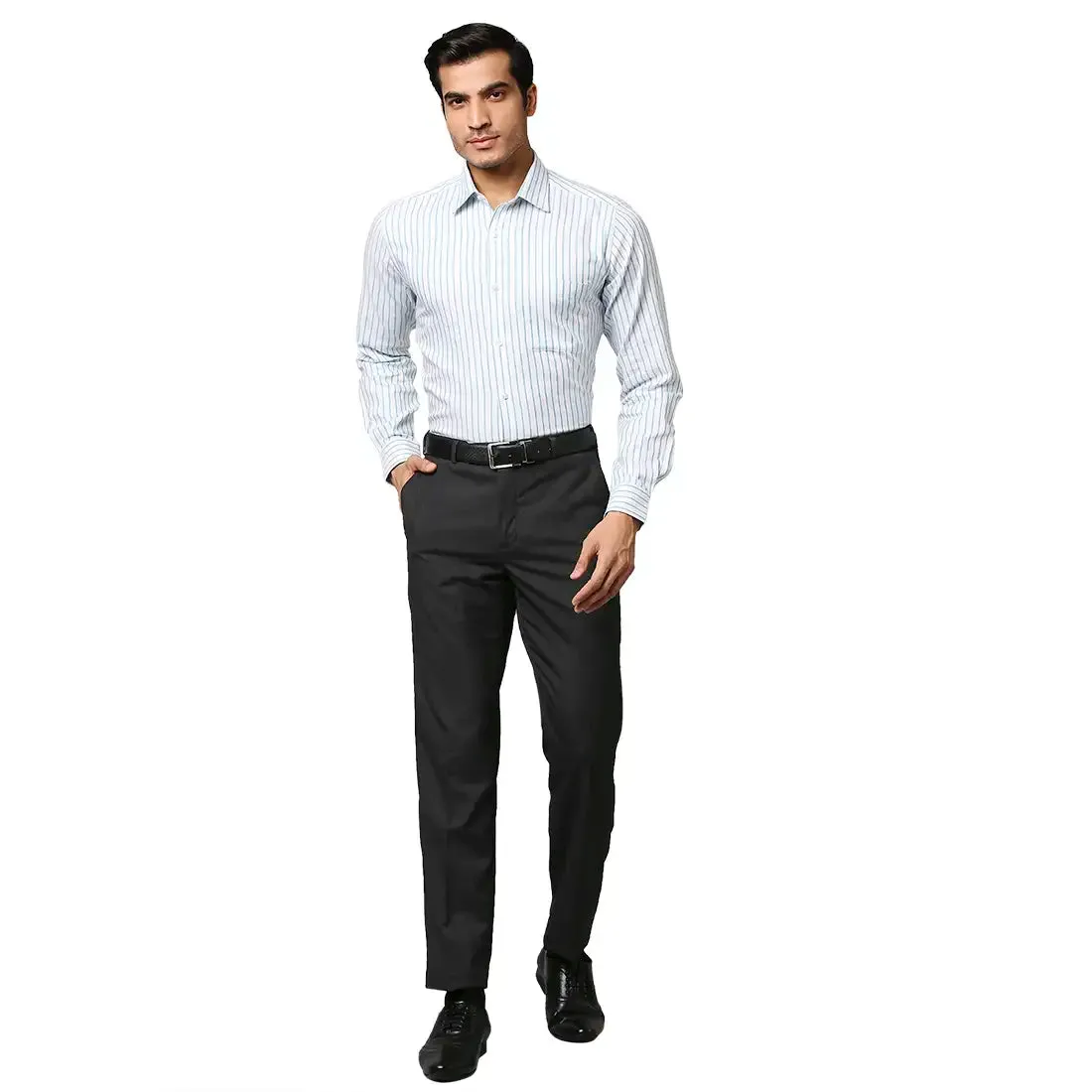 Men Petrol Contemporary Fit Stripe Cotton Shirts