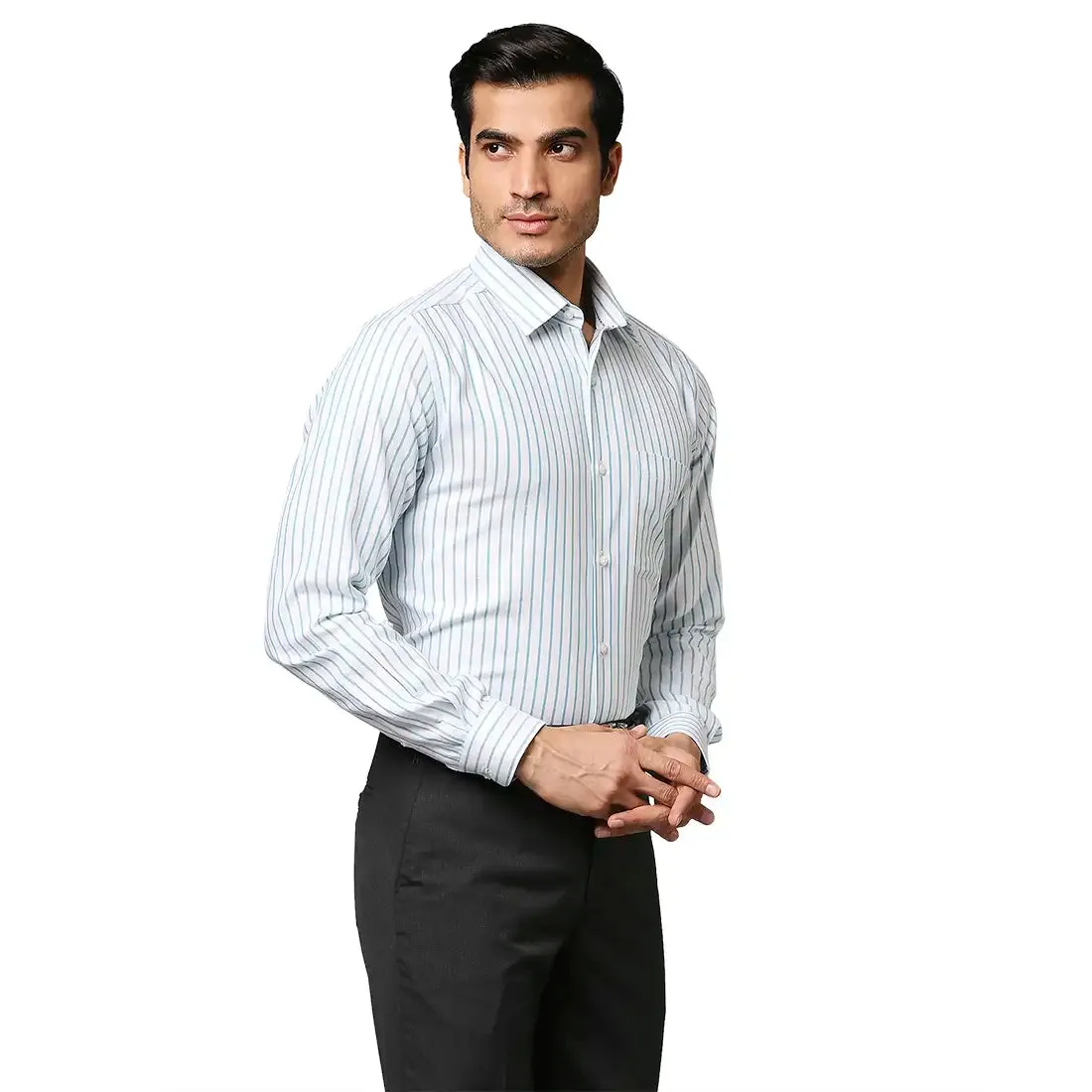 Men Petrol Contemporary Fit Stripe Cotton Shirts