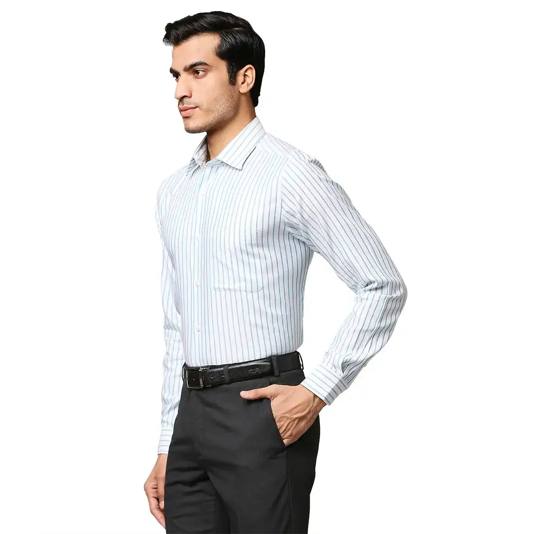 Men Petrol Contemporary Fit Stripe Cotton Shirts