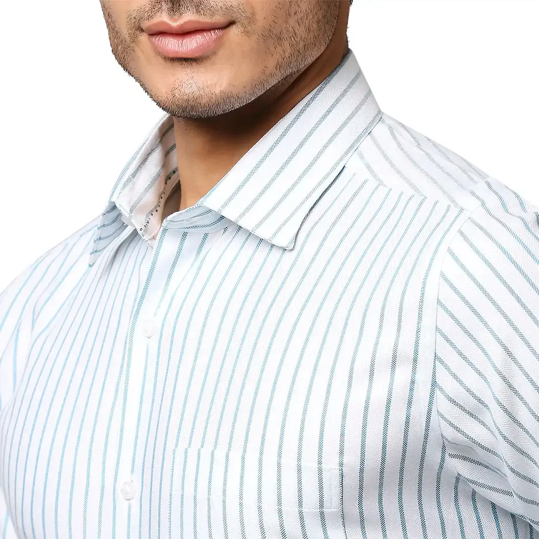 Men Petrol Contemporary Fit Stripe Cotton Shirts