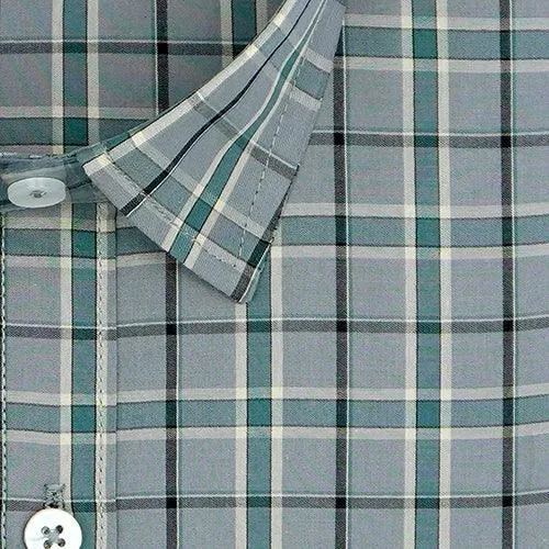 Men's 100% Cotton Dupplin Checkered Full Sleeves Shirt (Grey)