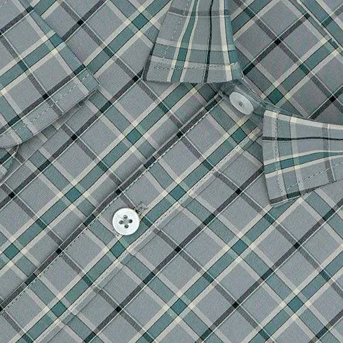 Men's 100% Cotton Dupplin Checkered Full Sleeves Shirt (Grey)