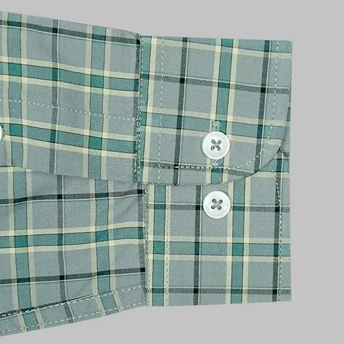 Men's 100% Cotton Dupplin Checkered Full Sleeves Shirt (Grey)