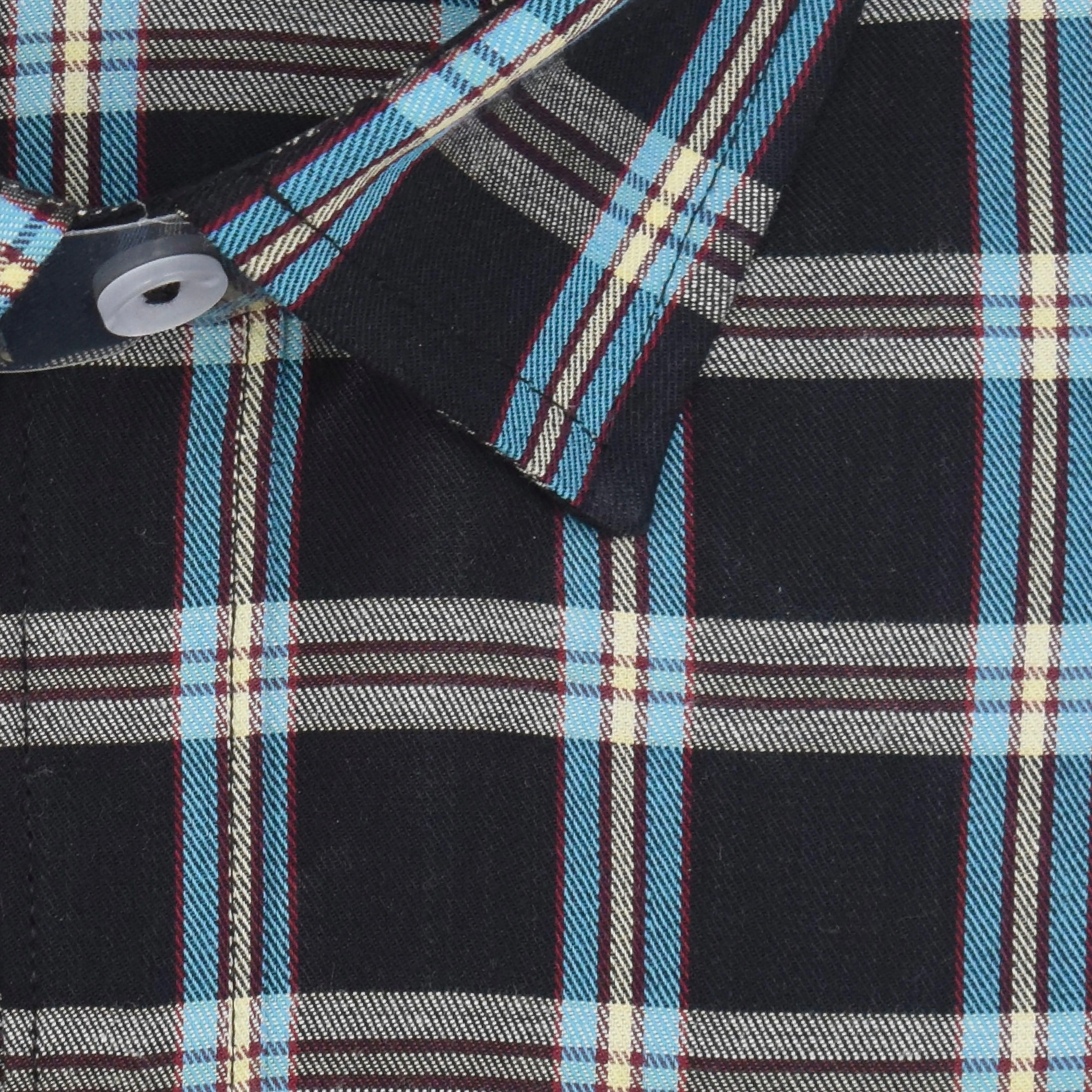 Men's 100% Cotton Half Sleeves Grid Tattersall Checkered Shirt (Black)