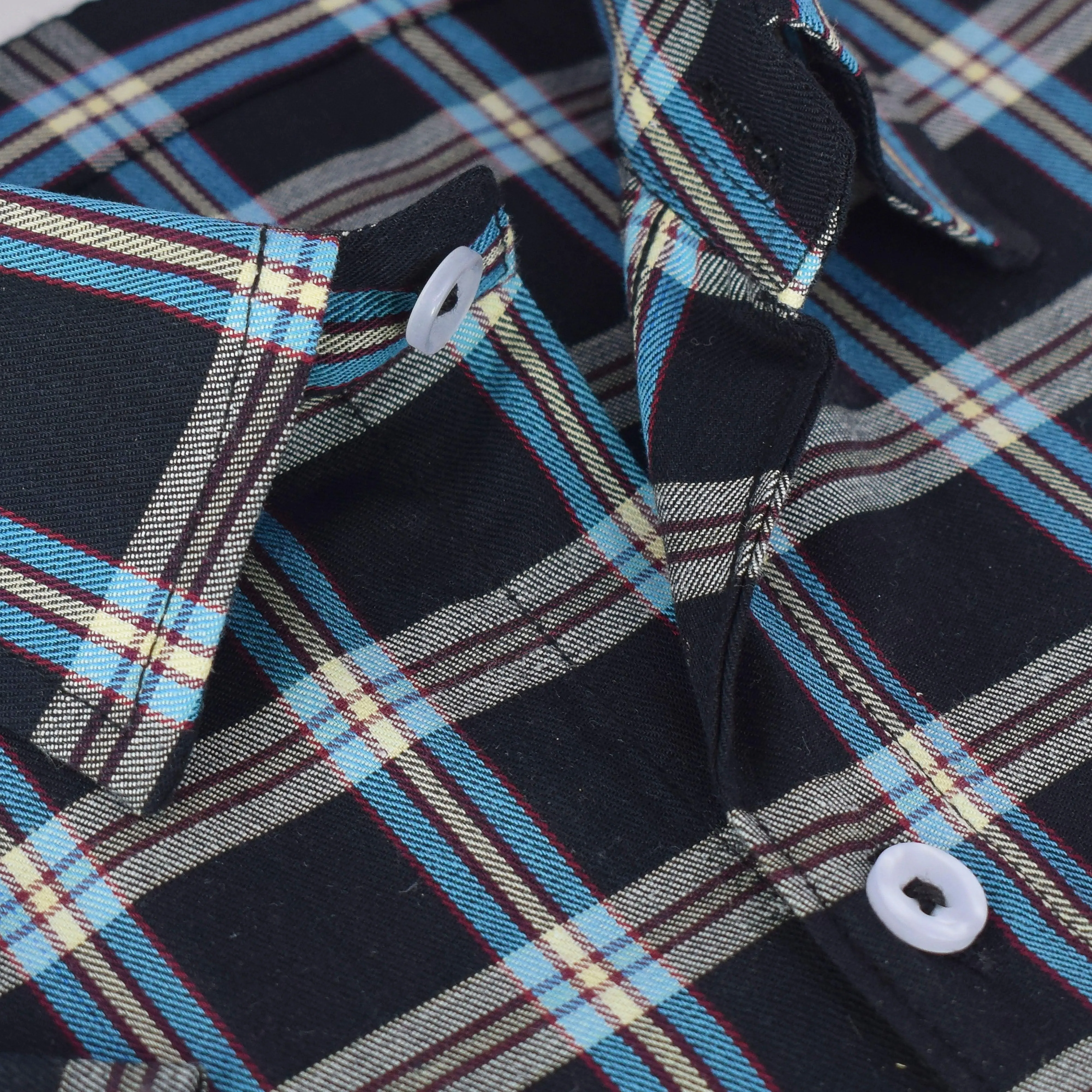 Men's 100% Cotton Half Sleeves Grid Tattersall Checkered Shirt (Black)