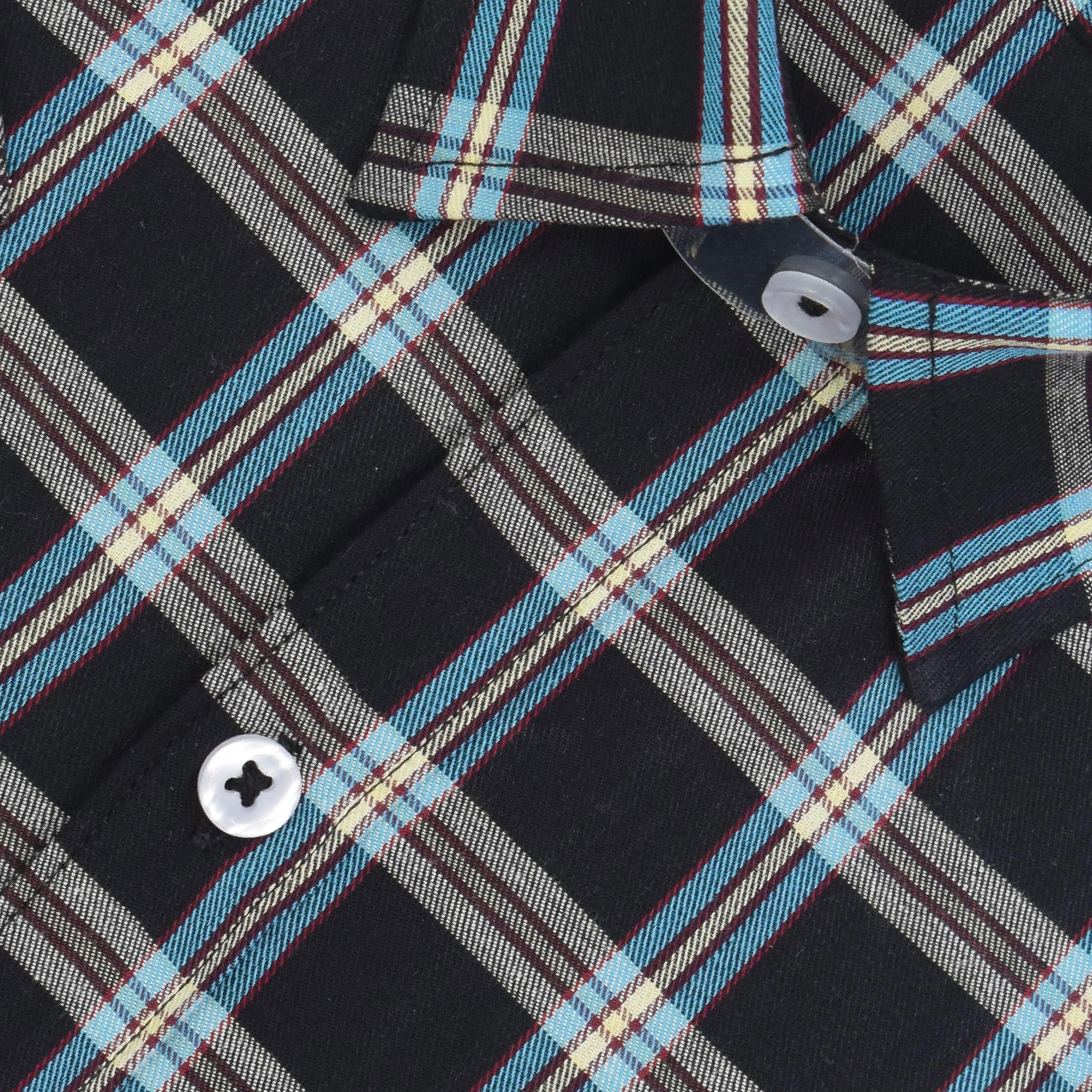 Men's 100% Cotton Half Sleeves Grid Tattersall Checkered Shirt (Black)
