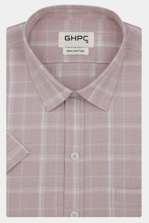Men's 100% Cotton Plaid Checkered Half Sleeves Shirt (Rust)