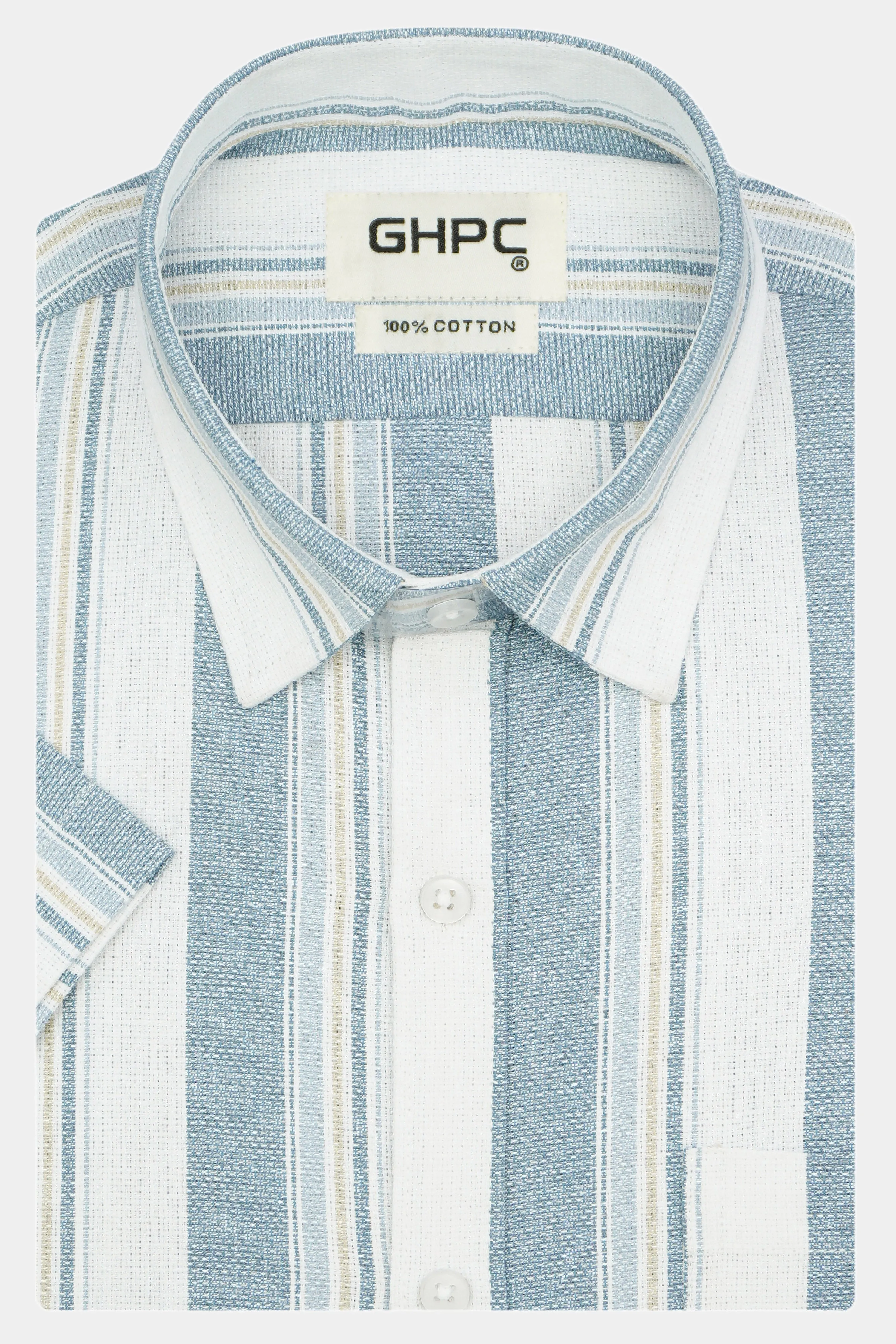 Men's 100% Cotton Striped Half Sleeves Shirt (Gold)